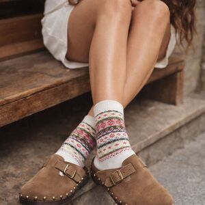 American Trench Women’s Fair Isle Cotton Socks White Size 6–10 Made USA NWT